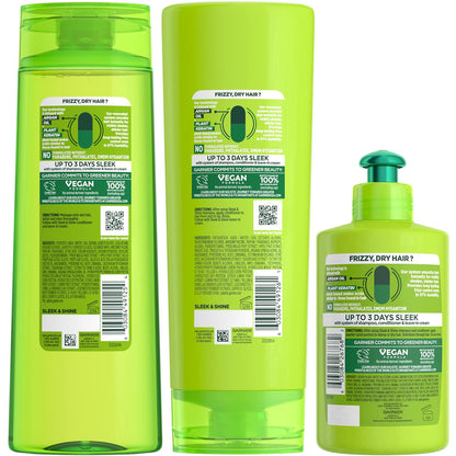 Garnier Fructis Sleek & Shine Shampoo, Conditioner + Leave-In Conditioner Set